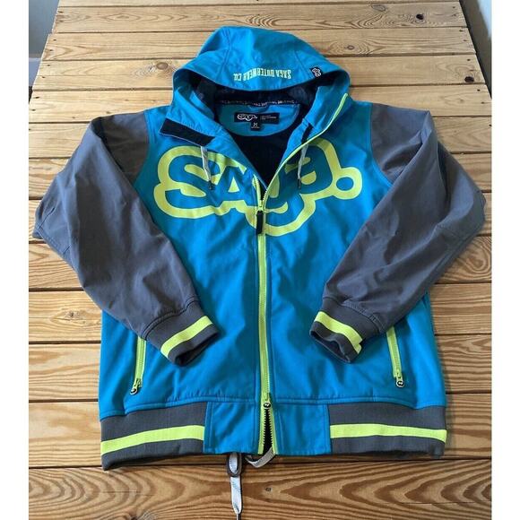Saga Hooded Varsity Jacket Size Medium Men’s Blue Full Zip - Picture 1 of 8